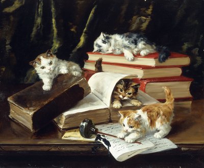 Chatons Jouant sur un Bureau - Alfred Brunel de Neuville