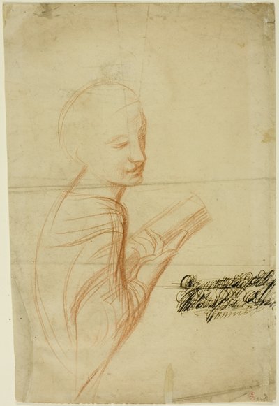 Femme avec un livre (recto) ; Esquisses de figures masculines (verso) - Alfred George Stevens