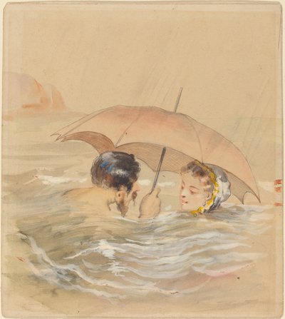 Baigneurs masculins et féminins avec parapluie - Alfred Grevin