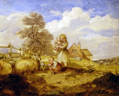 Enfants et moutons sous un arbre - Alfred H. Green