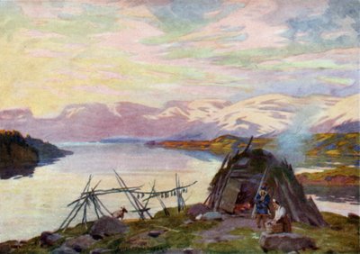 Une hutte laponne sur le lac Torne Trask, minuit - Alfred Heaton Cooper