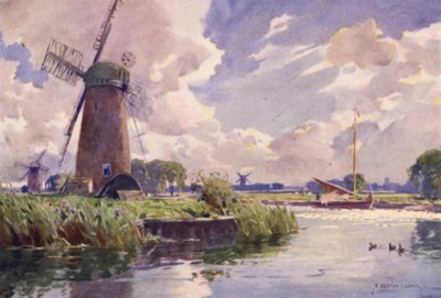 Moulins à vent sur la Thurne, Norfolk - Alfred Heaton Cooper
