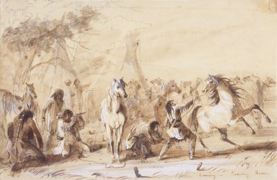 Soirée, piquetage des chevaux, vers 1837 - Alfred Jacob Miller