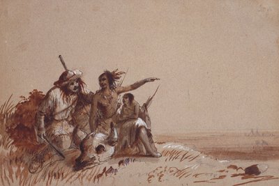 Indien du Kansas racontant à un trappeur, par signes, la migration des bisons, vers 1837 - Alfred Jacob Miller