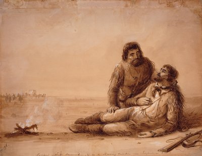 Trappeurs sans munitions et en état de famine près de Independence Rock, vers 1850 - Alfred Jacob Miller