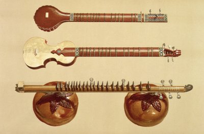 Deux sitars et une rudra vina, indiens, de 