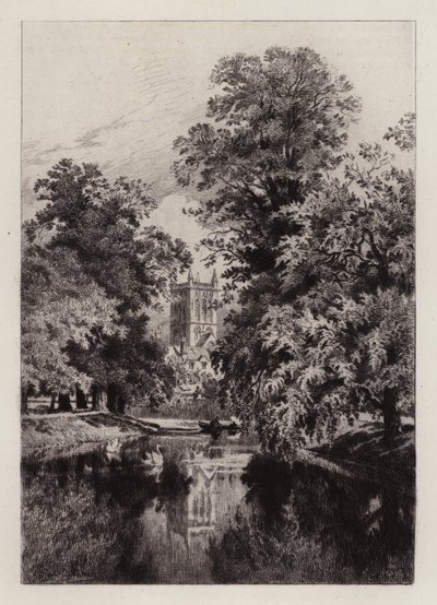 Cambridge : Le Cam près de Trinity College, avec la tour de la chapelle de St John