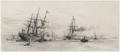 Navires sur la Mersey - Alfred Louis Brunet Debaines