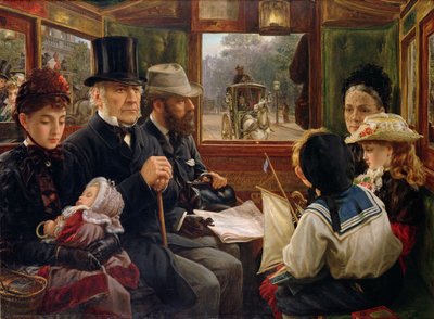 Un trajet en omnibus vers Piccadilly Circus, M. Gladstone voyageant avec des passagers ordinaires, 1885 - Alfred Morgan