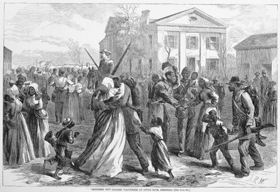 Volontaires de couleur démobilisés à Little Rock, Arkansas, de Harpers Weekly, pub. 1866 - Alfred Rudolph Waud