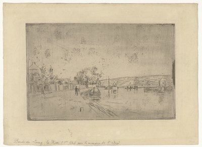 Vue de la rivière Loing avec des bateaux depuis la rive - Alfred Sisley