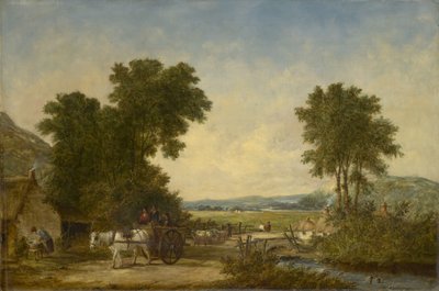 Paysage campagnard boisé avec figures dans une charrette, vers 1855 - Alfred Vickers