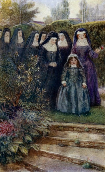 La jeune Marie-Angélique Arnauld marchant dans le jardin du couvent avec ses religieuses - Alfred Wallis Mills