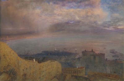Vue de la baie de Naples avec le Vésuve fumant au loin, Soir - Alfred William Hunt