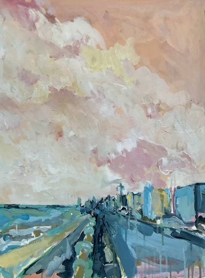 Paysage urbain sous un ciel rose - Alice White