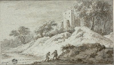 Paysage avec deux personnages et château sur une colline - Allaert van Everdingen