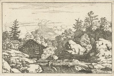 Paysage avec cabane près d