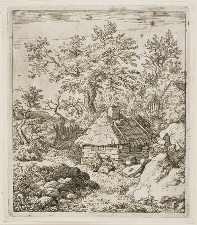 Cabane au toit de chaume parmi les arbres et les rochers - Allaert van Everdingen