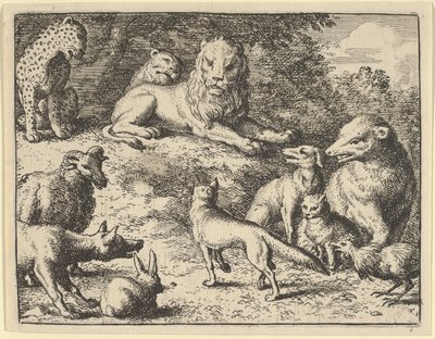 Renard est accusé par les animaux devant le lion - Allart van Everdingen