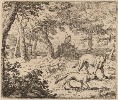 Renard et le loup devant le chariot de poisson - Allart van Everdingen
