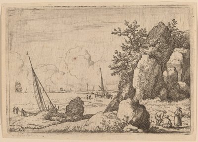 Paysage marin avec trois figures à droite - Allart van Everdingen