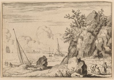 Paysage marin avec trois figures à droite - Allart van Everdingen