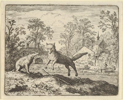 Le blaireau impose comme punition de sauter trois fois par-dessus un bâton au sol, 1650-75 - Allart van Everdingen