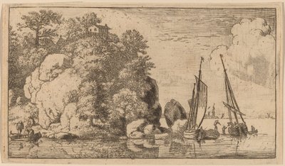 Deux bateaux sur une large rivière, probablement vers 1645-1656 - Allart van Everdingen
