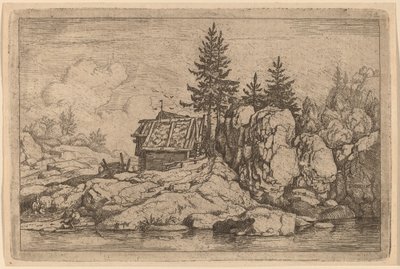 Deux sapins près de cottages - Allart van Everdingen