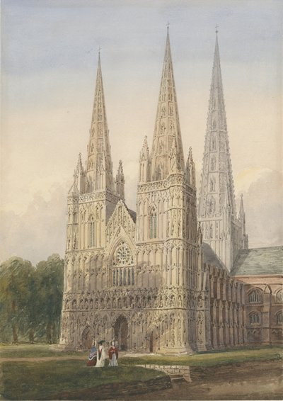 Cathédrale de Lichfield - Façade Ouest: aquarelle, nd [6 Sep 1842] - Allen Edward Everitt