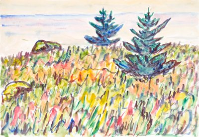 Aquarelle n° 35, Champ avec deux pins, 1937 - Allen Tucker