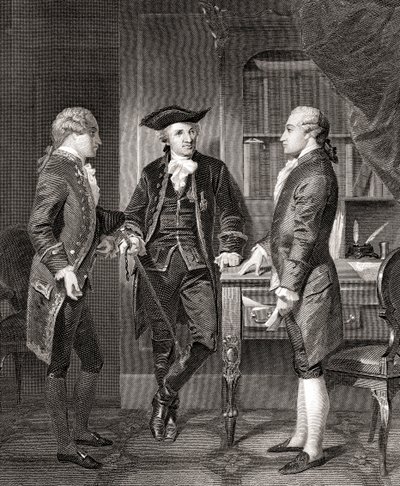 Johann Henry Jules Alexandre von Robaii, Baron de Kalb introduisant Lafayette à Silas Deane, de Life and Times of Washington, Volume 1, publié en 1857 - Alonzo (after) Chappel