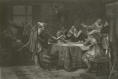 Henry Hudson recevant sa commission de la Compagnie néerlandaise des Indes orientales, 1609 - Alonzo Chappel