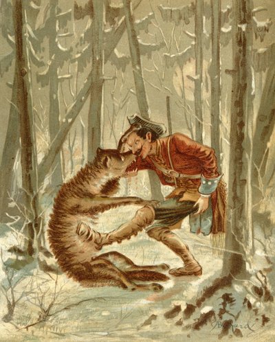 La rencontre du baron de Münchhausen avec un loup, tirée des 