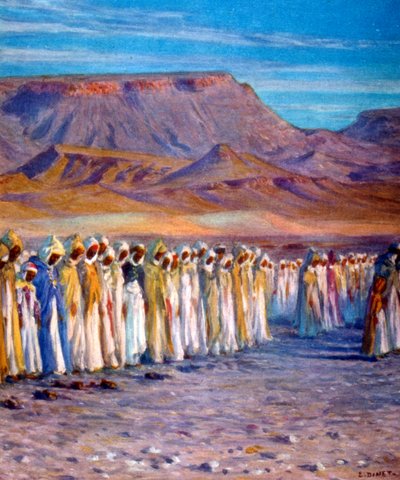 Illustration représentant des pèlerins arabes musulmans en route vers La Mecque - Alphonse Etienne Dinet