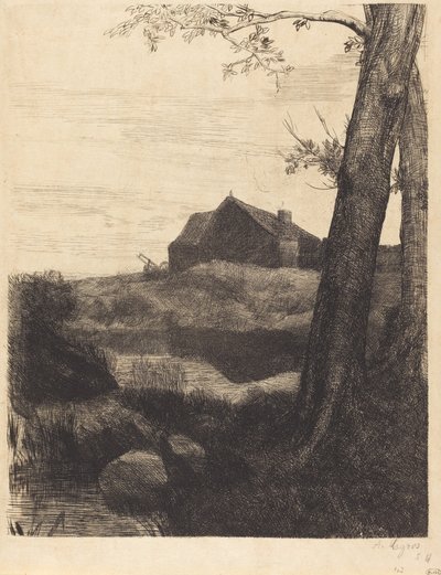Ferme avec grand arbre - Alphonse Legros