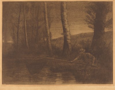 Pêcheur avec un filet cerceau (La pêche à la truble) - Alphonse Legros