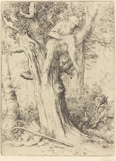 Paysage avec un garçon dans un arbre (détail) - Alphonse Legros