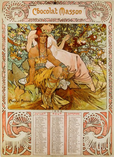 Calendrier Chocolate Masson illustré par Mucha (1860 – 1939), un peintre tchèque de l