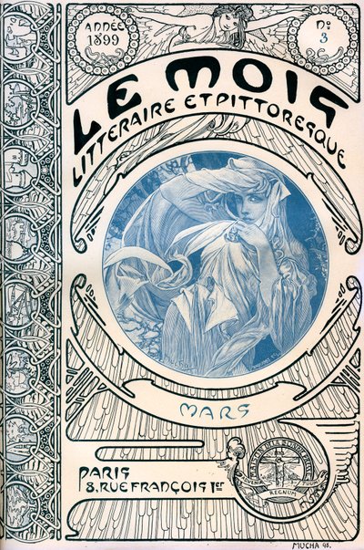 Couverture du magazine (mensuel) Le Mois Littéraire et Pittoresque par Alphonse Mucha (1860-1939) : mars 1899 - Maison de la Bonne Presse - Alphonse Mucha