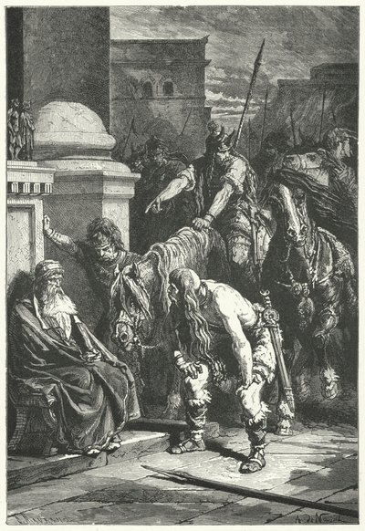 La mort du consul romain Marcus Papirius lors du sac gaulois de Rome, 387 av. J.-C. - Alphonse Marie de (after) Neuville