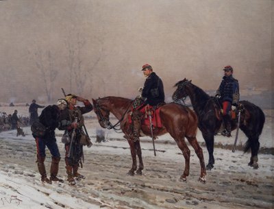 Général interrogeant un garde mobile soutenant un officier blessé, décembre 1870 - Alphonse Marie de Neuville