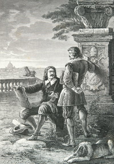 Portrait de Nicolas Poussin et Claude Gellee dit Le Lorrain, a Rome (Engraving) - Alphonse Marie de Neuville
