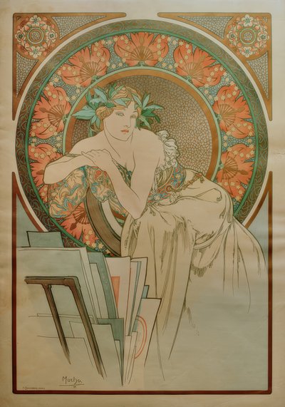 Femme avec coquelicots et portfolio graphique - Alphonse Mucha