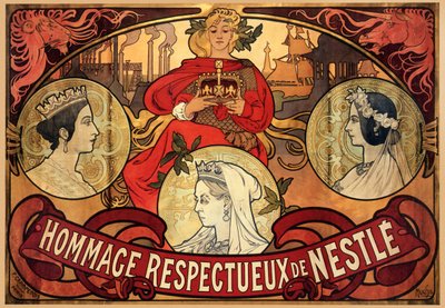 Affiche publicitaire pour Nestlé, hommage au Jubilé de Diamant de la Reine Victoria, 1897 - Alphonse Mucha