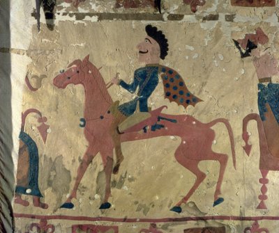 Tapis représentant un guerrier monté, des tumulus funéraires de Pazyryk, Ve-IVe siècle av. J.-C. (textile) - Altaic School
