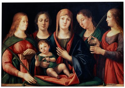 Madone et Enfant avec Marie-Madeleine, Sainte Catherine et deux Saints - Alvise Vivarini