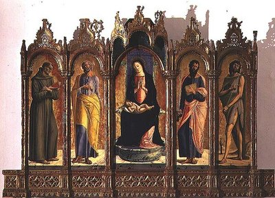 Polyptyque représentant (panneau central) la Vierge à l