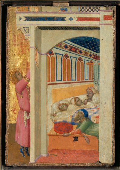 St. Nicolas de Bari offrant une dot a des filles pauvres St. Nicholas of Bari … - Ambrogio (circle of) Lorenzetti
