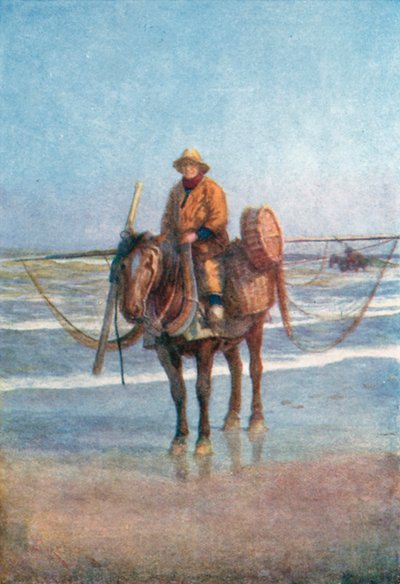 Un pêcheur de crevettes à cheval, Coxyde (lithographie couleur) - Amedee (after) Forestier